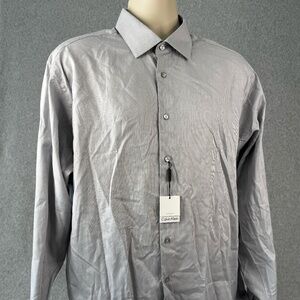 Calvin Klein Men's Dress Button Up Shirt Size 17.5X36-37 Grey